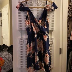 Joie navy floral open shoulder front snap dress